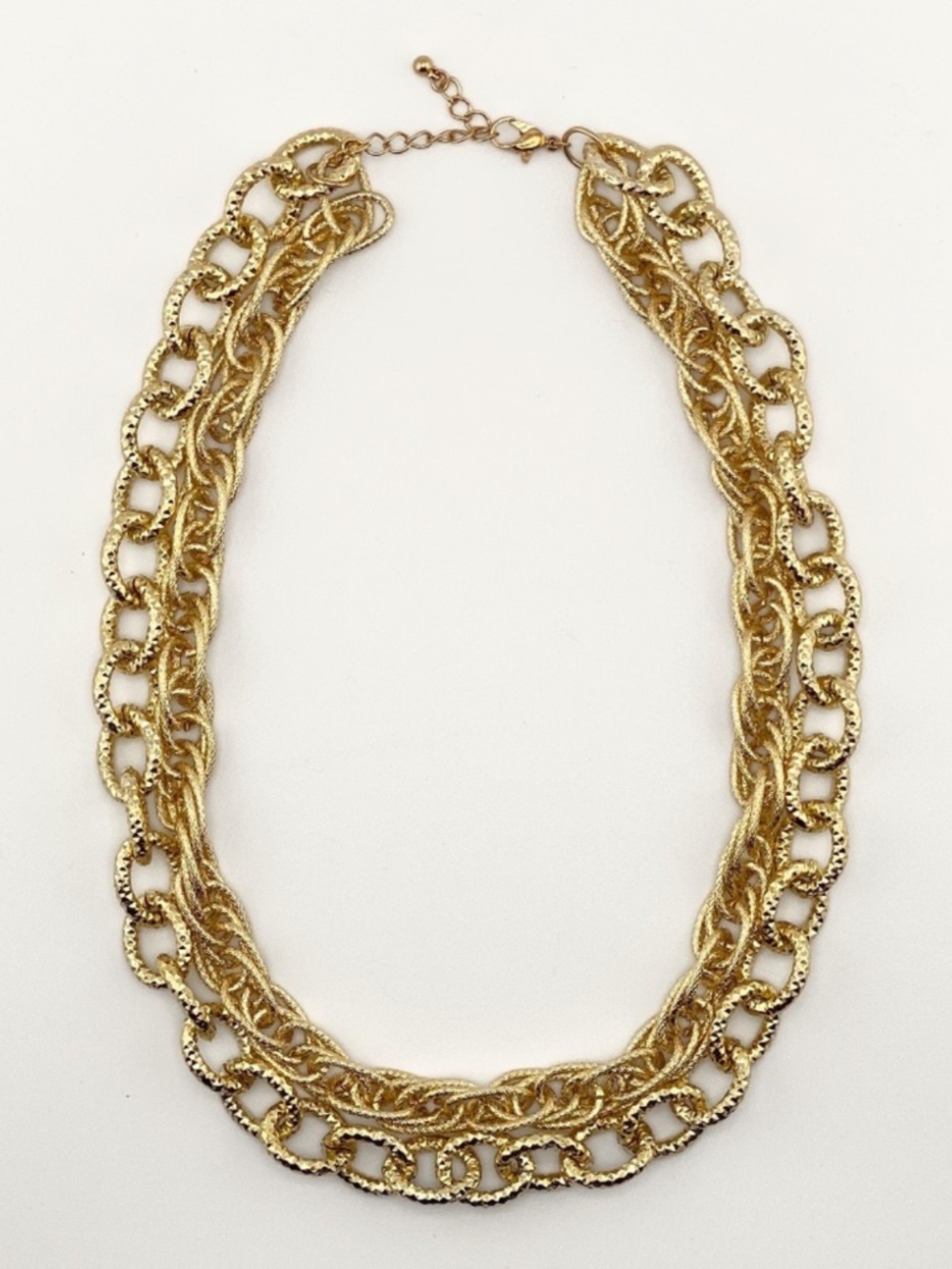 Textured Chains Gold Tone 2 Strand Necklace
